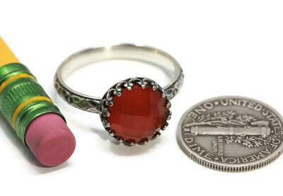 10mm Rose Cut Carnelian 925 Antique Sterling Silver Ring by Salish Sea Inspirations - image4